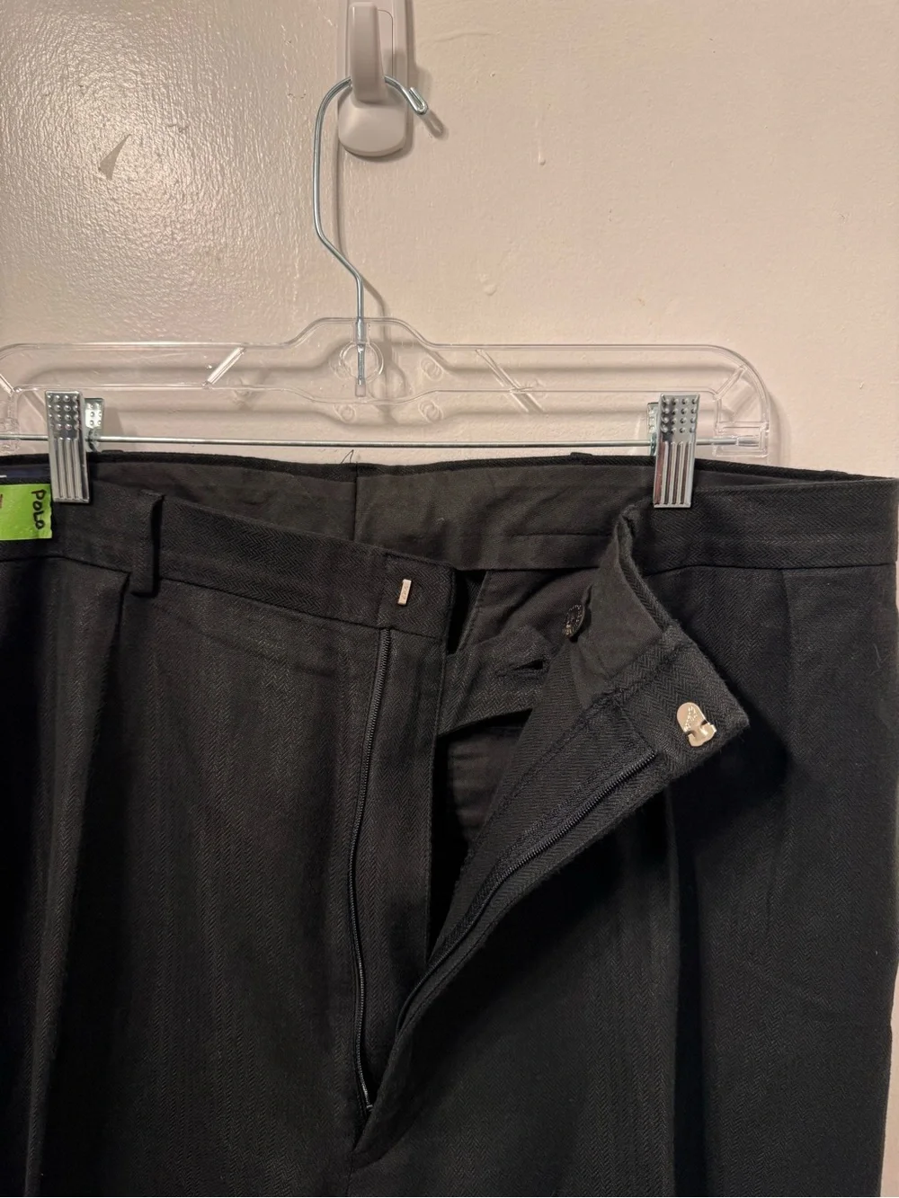 Polo Ralph Lauren Mens 40x29 Charcoal Gray Herringbone Wool Trousers Vintage